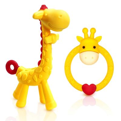 China 100%food grade silicone Silicone Baby Teether Bunny Christmas Rainbow Wooden Teethers for sale