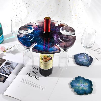 China Europe Shape Recyclable Silicone Epoxy Resin Wine Holder Cup Tray Resin Mold DIY Crystal Epoxy Pigment Round Flower for sale