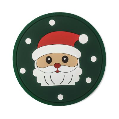 China Custom Eco-Friendly Hot Selling Natural Viable Silicone Christmas Coaster With Logo Soft Pvc Rubber Round Christmas Cup Mat for sale