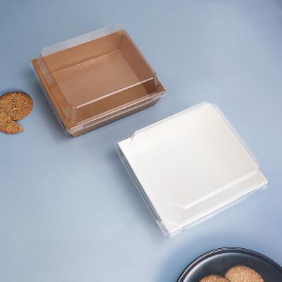 China Recycled Materials Ready To Ship Kraft Paper Meal Noodle Paper Cake Box Sandwich Packaging Box With Clear PET Lid for sale