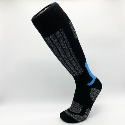 China Breathable Men Custom Design Black Wool High Knee High Knee High Socks With Terry Cushion On Foot for sale