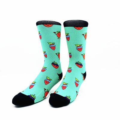 China QUICK DRY custom design 3D high quality 360 degree digital print crew length fruit socks with seamless toe for sale