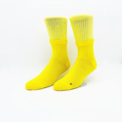 China Breathable custom design yellow custom logo men's solid brim crew leng basketball sports double socks for sale