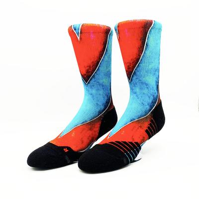 China Custom Mens Crew Length Polyester Sports Style Superhero 360 Digital Print Seamless Socks QUICK DRY for sale