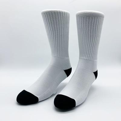 China QUICK DRY high quality bold ribbing black toe length crew polyester empty socks for print and sublimation for sale