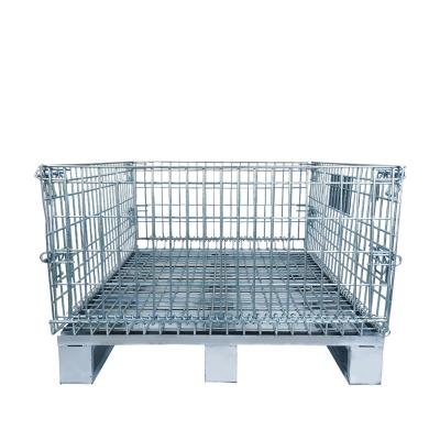 China Stackable 4 Sided High Quality Customized Foldable Steel Storage Mesh Warehouse Logistics Roll Cage Container Cart for sale