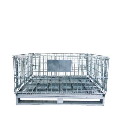 China Foldable Stackable Galvanized Zinc Storage Cage Mesh Container Logistic Stackable Steel Wire For Warehouse for sale