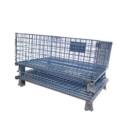 China Zinc Storage Cage Metal Box Folding Stackable Galvanized Portable Stackable Wire Mesh Container For Warehouse for sale