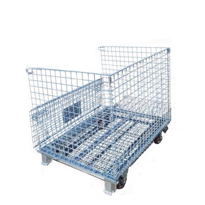 China Stackable 4 Sided Industrial Galvanized Logistic Collapsible Cargo Storage Roll Cage Container for sale