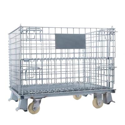 China Stackable Heavy Duty Warehouse Storage Durable Iron Metal Pallet Cage Wire Mesh Container for sale