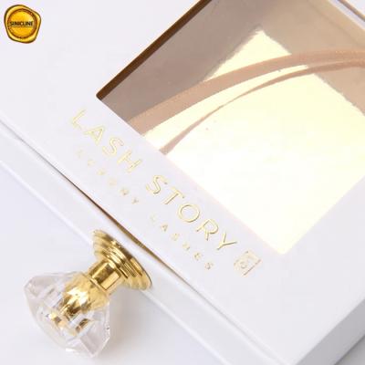 China Sun Nature Recyclable White Case With PVC Window Crystal Handle Custom Eyelash Packaging Clear Eyelash Box for sale