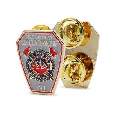 China Custom factory price worldwide fire rescue lapel pin in gold plated for sale