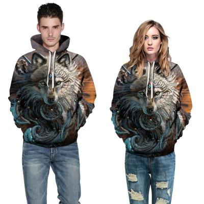 China New Product Amazon Gray Wolf Digital Printed Hoodies High quality loose casual couples hooded sweater baseball uniform Anti-wrinkle for sale