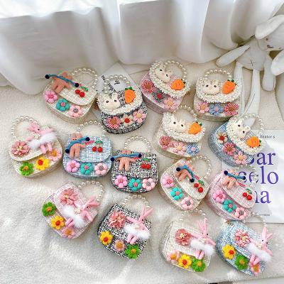 China 2022 Children's Eco-friendly Bags New Fashion Pearl Mini Cute Flowers Rabbit Babies Kids Handbags Coin Purse Kids Purses for sale