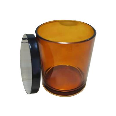 China Weddings 8090 10OZ 315ML Candle Frosted Amber Glass Jar For Scented Candle With Bamboo/Metal Glass Amber Jar Candle Lids for sale