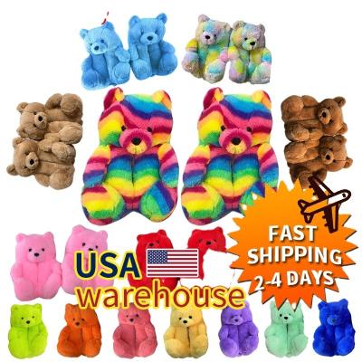 China Fashion Trend Teddy Bear Slippers 2022 USA STORE Bedroom Adult Teddy Bear Slippers Fuzzy Wholesale Teddy Plush Slipper For Women Girls for sale