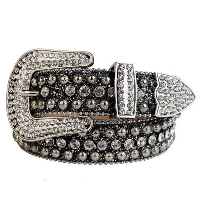 China Rhinestone Belt Cowboy Belt Mens Black Belt Women Leather Studded Belt Western Bling Crystal Removable Rhinestone Buckle for sale