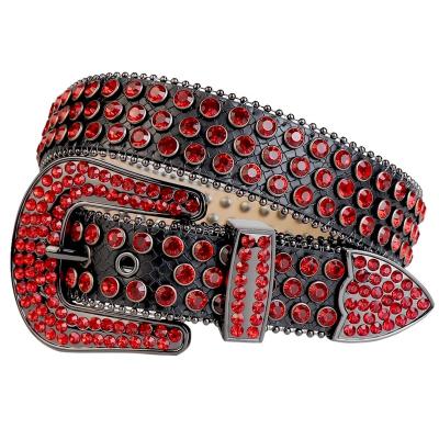 China Western Belt Cowboy Fancy Rhinestone Belt In PU Leather Unisex Red Studded Bling Belts For Men&Women Wholesale Supplier for sale