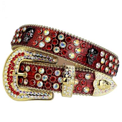 China Belt Fashion Cowboy Western Cowgirl Ladies Plus Size Rhinestone Belts Bling Western Red Multi Buckle Designer Skull Belt Men Western Diamond Studded Belt for sale