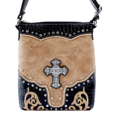 China Western Country Women's PU Leather Rhinestone Shoulder Bag Solid Cross Cross - Body Handbags With Hidden Carry Pocket for sale