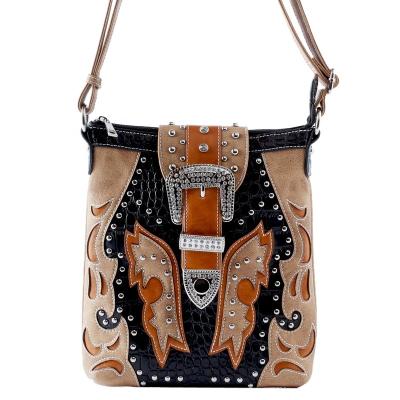 China Western Country Side Style Western Laser Cut Body Bag Buckle Flip Concealed Carry Purse Single Cross Shoulder Bag for sale