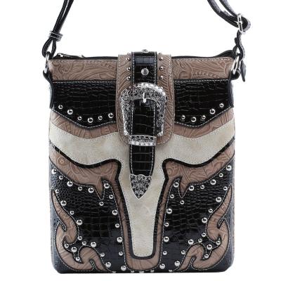 China Side Carry Buckle Solid Women Handbag Western Purse Hidden Western Country Croco Studded Cross - Body Bag for sale