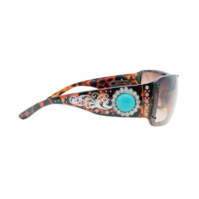 China Rhinestones Inlay Wholesale Western Ladies Bling Glasses With Turquoise Conchos And Crystal Studs Fashion Sunglasses for sale