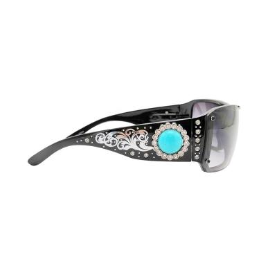 China Rhinestones Inlay Hot Selling Bling Stunning Black Brown Rhinestone Women's Stunning Black Brown Women's Western Sunglasses Cowgirl Frame Emblem Western Sunglasses Fashion Sunglasses for sale