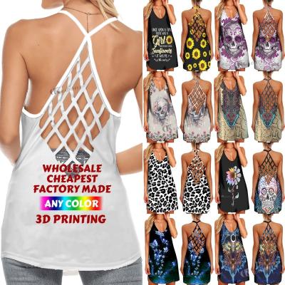 China Fashion QUICK DRY wholesale print women sexy hollow out back tank top ladies top with round neck ladies sleeveless camisole for sale