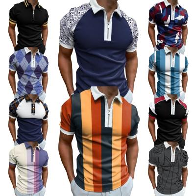 China 2022 Anti-Wrinkle Fashion Patchwork Mens Short Sleeve Polo Shirts Turn-Down Collar Zipper Design Tops Summer Mens Street Wear for sale