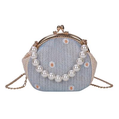 China Popular Korean Fashion Satin Mini Fashion Ladies Cross - Body One-Shoulder Messenger Bag Clutch Women Ladies Bead Handle Chain Bag for sale