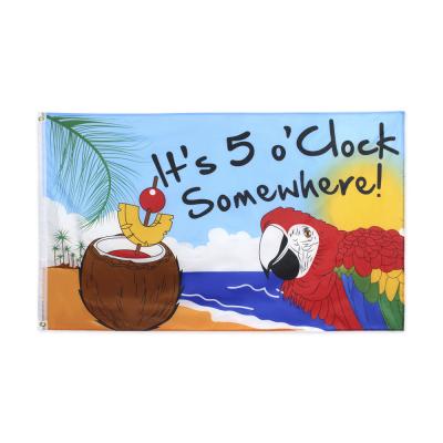 China OEM Wholesale 100% Polyester 3x5ft Stock It's Party Parrot Happy Hour Flag 5 O'Clock Somewhere for sale