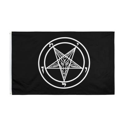 China Stock 100% Black Polyester 3x5ft Baphomet Flag OEM Wholesale Church Of Satan for sale