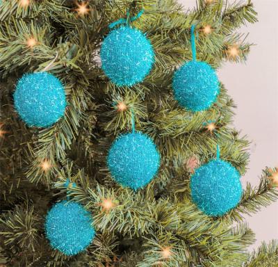 China Acrylic Yarn Outside Lime Green Christmas Tree Ornaments 6 Pcs Knitted Sparkle Bling Christmas Ball Decorations for sale