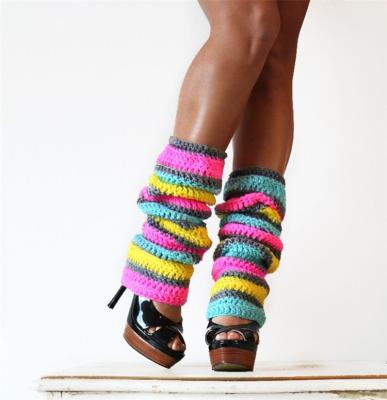 China 100% Women 80s Leg Party Warmers Girls Rainbow Acrylic Custom Handmade Crochet Leg Warmers Comfortable Leg Warmers for sale