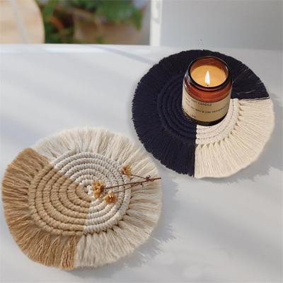 China Hand Stocked - Woven Coaster Tapestry Decoration for Office Bar Table Mat Cup Coaster Mini Braided Macrame Woven Coaster Rug for sale