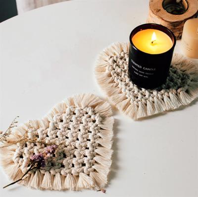 China Stocked Custom 100% Cotton Rope Handmade Macrame Heart Coasters for sale