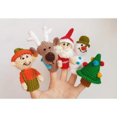 China Plush Christmas Finger Puppet Santa Claus Snowman Reindeer Design Crochet Amigurumi Finger Puppets For Kids for sale