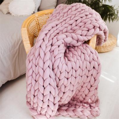 China PORTABLE throws hand knitted bulky merino wool blanket gift for women custom throw blankets for sale