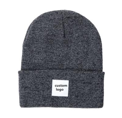 China Wholesale JOINT Gray Heather Skullcap 100% Large Acrylic Cuff Skullcap With Woven Label for sale