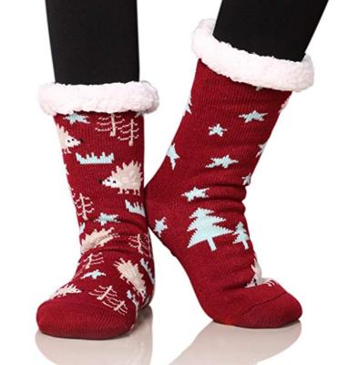 China Wholesale Anti-skid Knit Comfortable Fuzzy Christmas Winter Floor Fleece Slipper Warm Acrylic Women Socks for sale