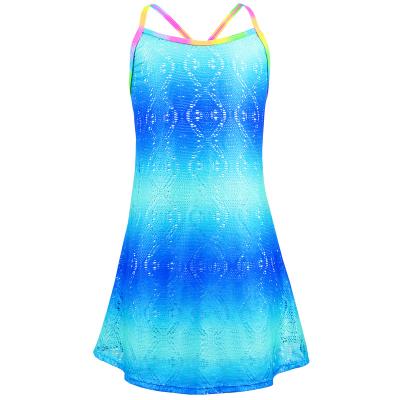 China Breathable Crochet Mesh Dress Swim Cover Up Girls Swimwear Cover-UPS Kids Crossback Beach For Girls for sale