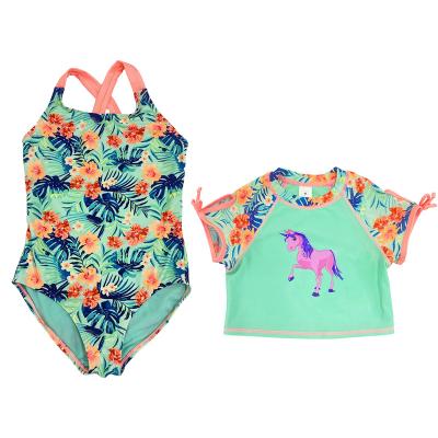 China Breathable Sport Girls Printing One Piece Swimsuit Swimsuit With Girls Sunscreen Shirt for sale