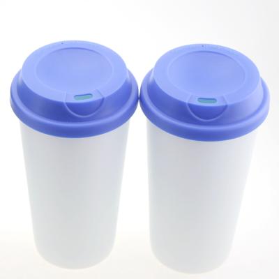 China Coffee Tea Water Milk Drinking Feature Eco-friendly Material Double Walled Plastic Coffee Mugs Travel Cup With Replaceable Lid for sale