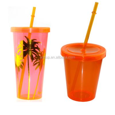 China Single Wall Bottle 450ml Plastic Straw Cup Plastic Straw Cup 6.3*7.3*19CM for sale