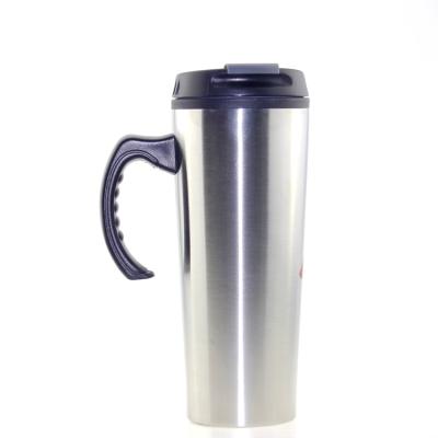 China Sustainable Double Wall Hardware Coffee Mug With Outer Inner Plastic Handle Stainless Steel Travel Mug for sale