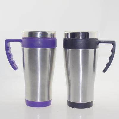 China Sustainable Metal Material Plastic Insulated Double Walled Coffee Travel Mug With Handle for sale