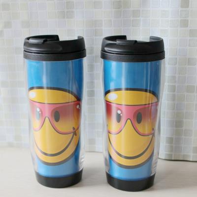 China Double Wall Plastics Plastic Coffee Mugs Replaceable Advertising Paper Insert Bottom Cover With Threaded for sale