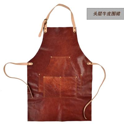 China SANITARY American fashion top layer two layer leather apron chefs men cowhide apron craftsmen nameplate for sale