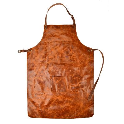 China SANITARY Full leather apron, wood working leather, crazy horse shoulder strap, neck strap, adjustable apron for sale